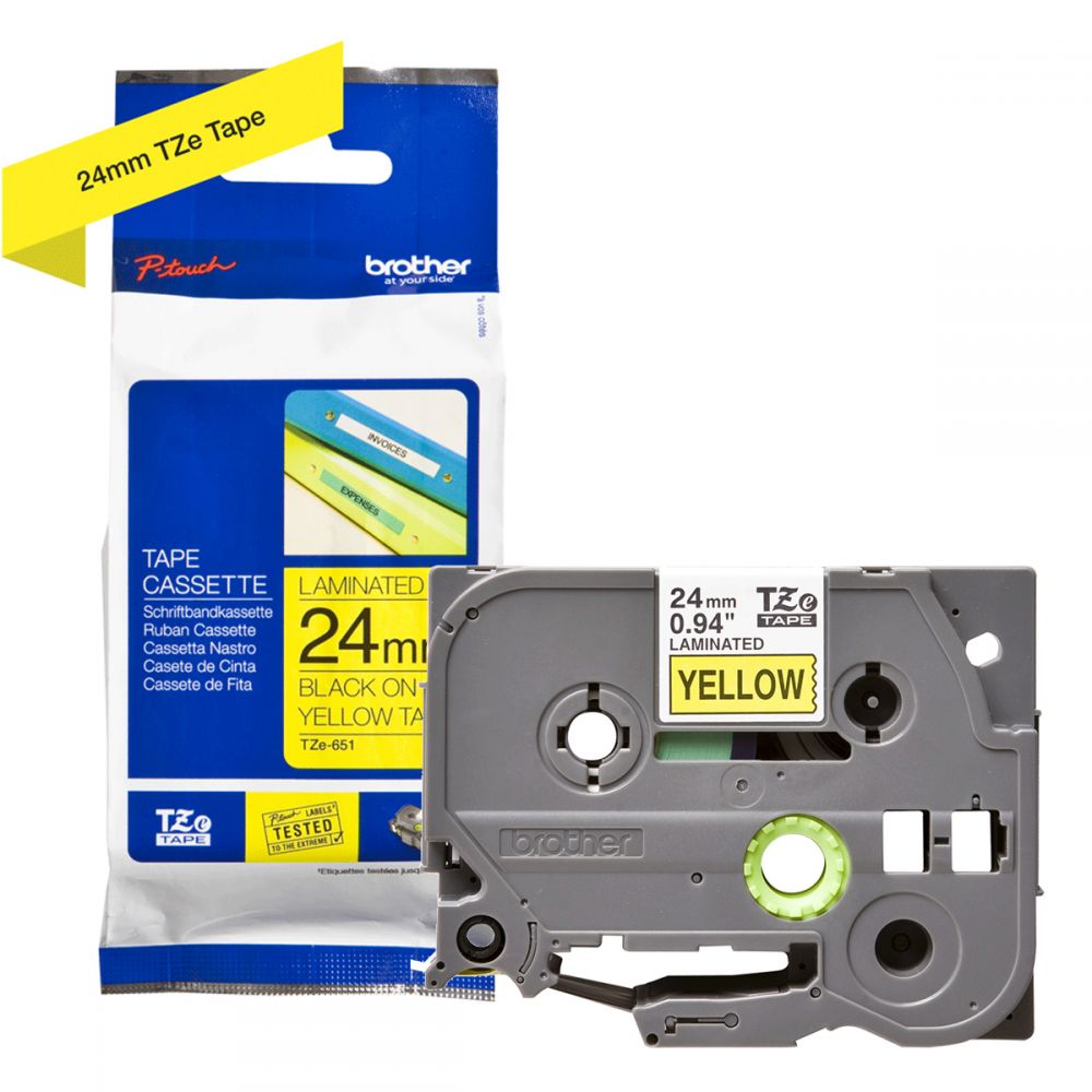 Labelling Tape Cassette Brother TZE-651 24mm Black On Yellow Tape