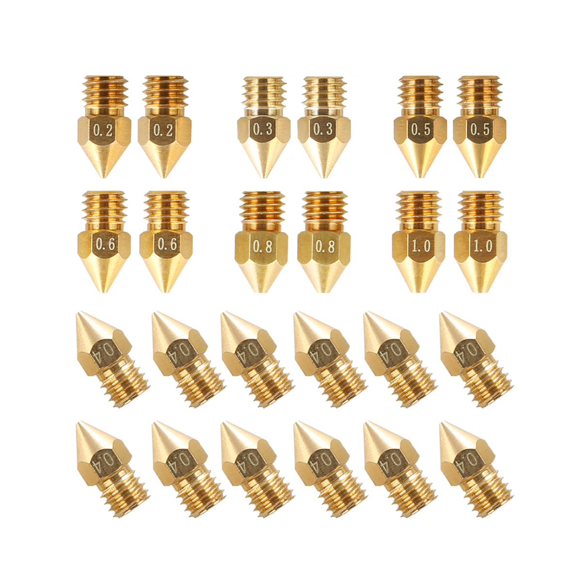 Creality MK8 Nozzles Package 24PCS 0.2mm, 0.3mm, 0.4mm, 0.5mm, 0.6mm, 0.8mm, 1.0mm - 4007010004