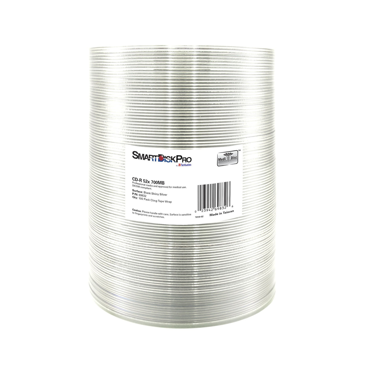 SmartDisk Pro CD R 52x 700MB, 100-Pack Wrap, Silver ( by Verbatim ) - 69832