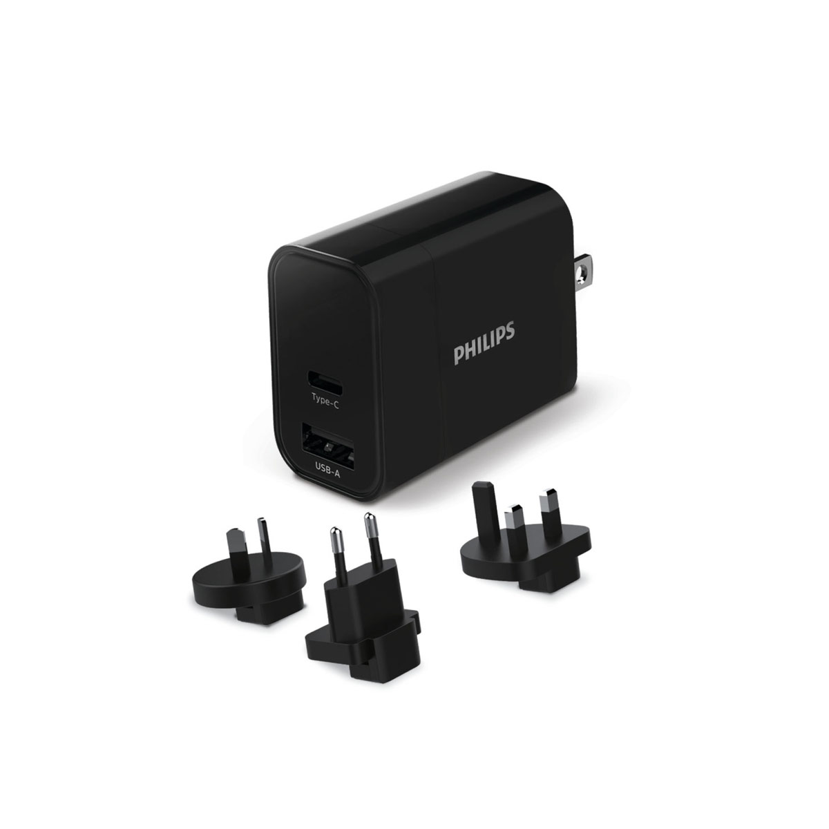 Philips DLP2621T.GRS Γρήγορος επιτοίχιος φορτιστής ταξιδιού με αντάπτορες και θύρες 1C 1A 30W