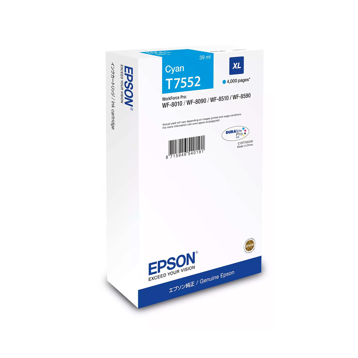 Ink Epson DURABrite C13T75524N Cyan Size XL 39ml 4K Pgs