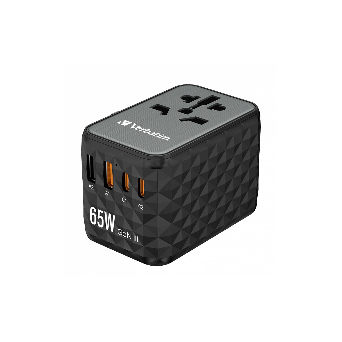 Verbatim UTA-05 GaN III Universal Travel Adapter with 2 x USB-C PD 65W   QC 4+ 2 x USB-A