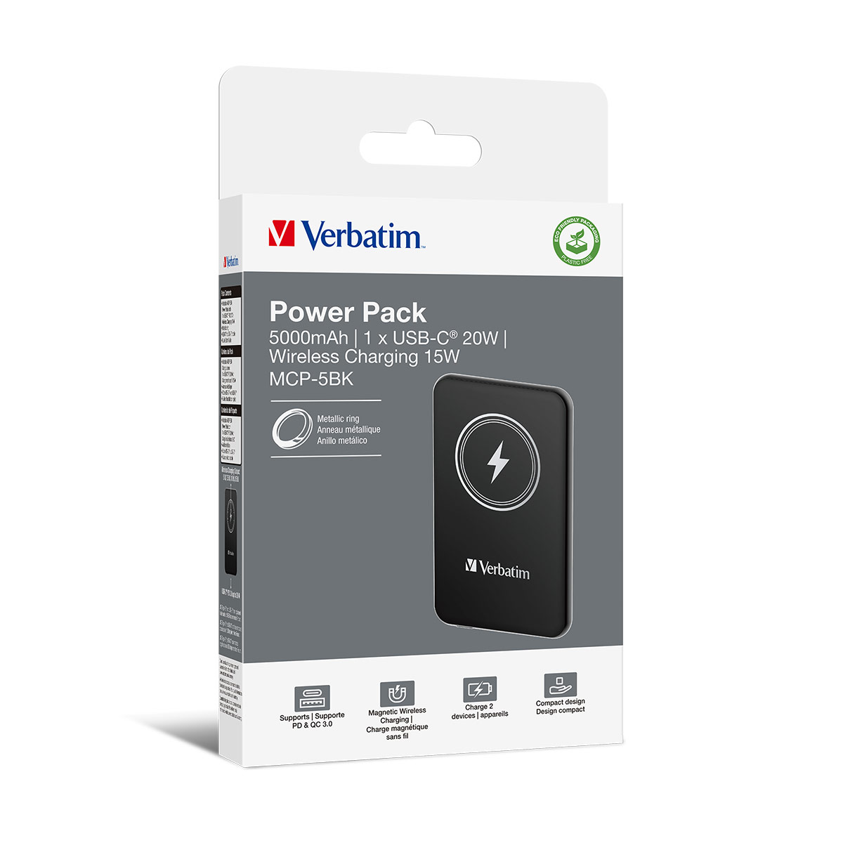 Verbatim Charge 'n' Go Magnetic Wireless Power Bank 5000 Black