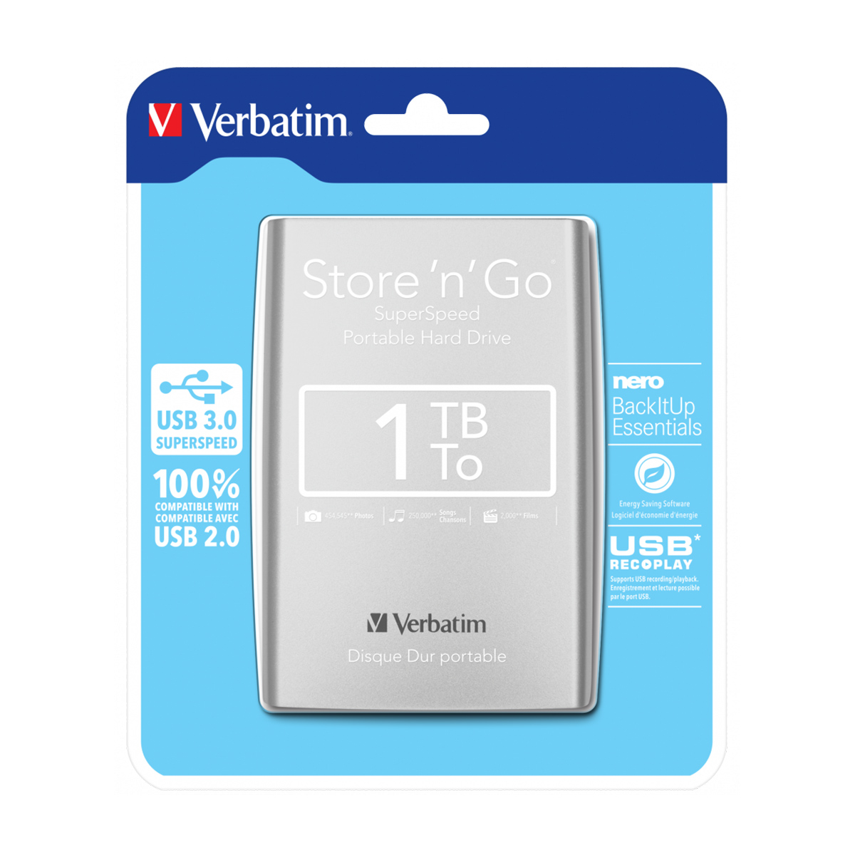 VERB. 2.5″HDD EXT. 3.0 SILVER 1TB - 53071