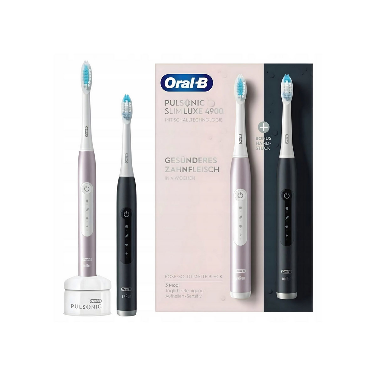 Oral-B Toothbrush 396345 ,  Pulsonic Slim Luxe 4900 Double pack Rose Gold, Black