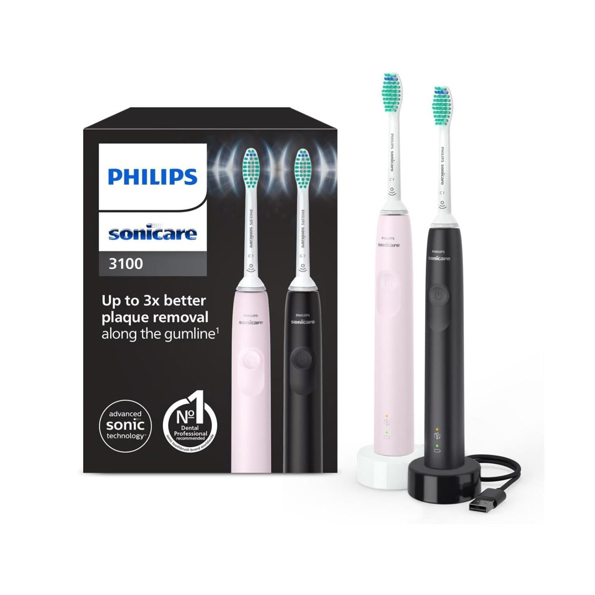 Philips Toothbrush HX3675, 15 ,  3100 Series Black