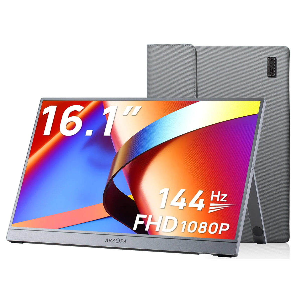 Arzopa Z1FC 144Hz Portable Gaming Monitor  16.1″ FHD HDR 10 - Grey with Sleeve Bag